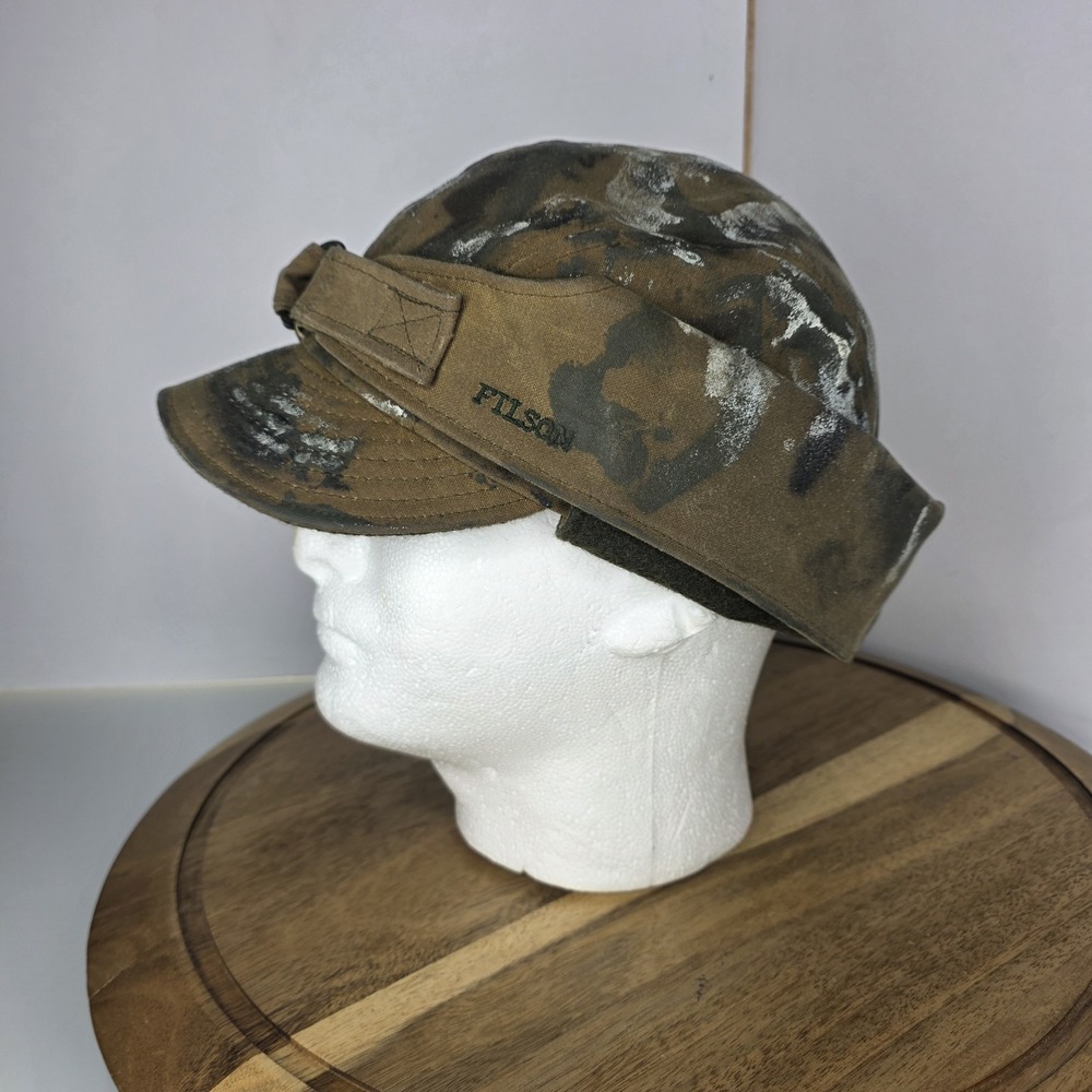 Filson Wildfowl Duck Camo Tin Cloth Hunting Hat Wool Lined USA Made Sz Large